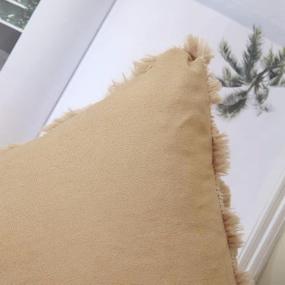 decorUhome Throw Pillow Covers 22x22 Inch Set of 2, Soft Plush Decorative Faux Fur Light Brown Solid Couch Pillow Covers, Accent Farmhouse Neutral Square Euro Pillow Cases for Sofa Bed Living Room