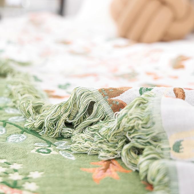 MSGKV Cotton Bed Blanket for Couch and Sofa Blankets for Living Room Bedroom Reversable Florals and Animals Throw 80"x90" Breathable Cozy Boho Blankets