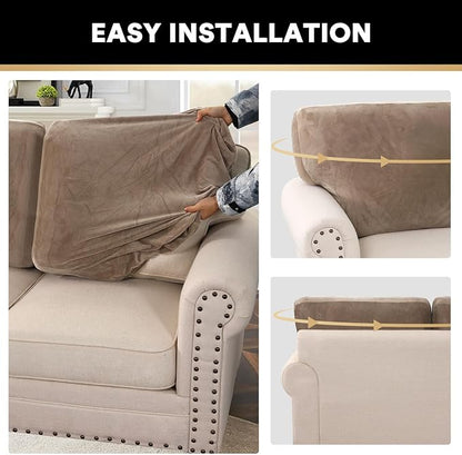 PrinceDeco Sectional Couch Covers Velvet Cushion Covers for Sectional Couch Cushion Covers for Sectional Sofa Separate Sectional Sofa Slipcovers Washable(1 Chaise Back+ 2 Sofa Back,Taupe)