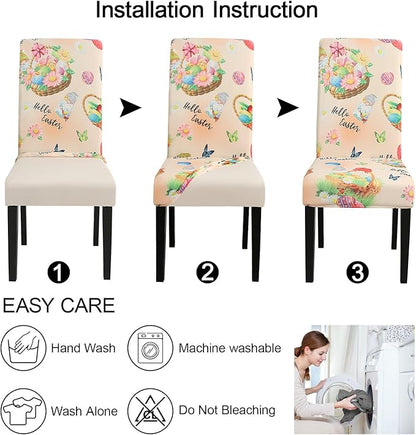 JQinHome Easter Chair Covers Set of 6,High Stretch Removable Washable Chair Seat Protector Cover for Easter Decoration-Easter Theme Decor with Easter Egg Basket