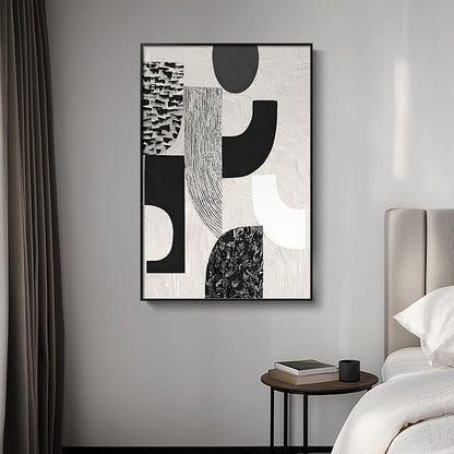 Framed Black and White Abstract Wall Art, Modern Minimalist Canvas Prints Paintings Artwork for Walls, Geometric Pictures for Living Room Dining Room Bedroom Office Bathroom Wall Decor 24x36 In