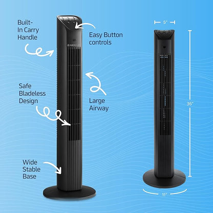 36” Oscillating Tower Fan, 3 Speed Portable Fan Tower With Remote Control, Quiet Operating Floor Fan for Bedroom with 7.5 Hr Auto Off Timer, Modern Design Room Cooling Fan For Home & Office