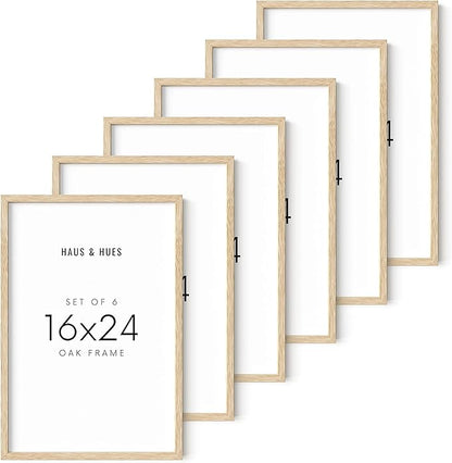 HAUS AND HUES 16x24 Picture Frames - Set of 6, Natural Oak Wood, Beige, 16x20 in, Rectangular, Wall Mount, Minimalist, Eco-friendly Material