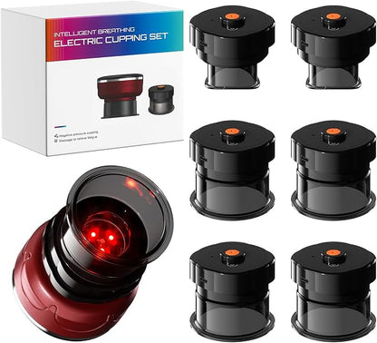 UBALANCE Cupping Kit for Massage Therapy, Cupping Therapy Set 6 Cups, Electric Smart Cupping Machine, 4 in 1 Negative Pressure Massager with 12 Modes for Fatigue Relief, Red