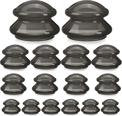 Geiserailie 16 Pcs 4 Sizes Cupping Therapy Set Silicone Cupping Massage Cups Professional Chinese Therapy Cup Vacuum for Body Muscle Nerve(Onyx)