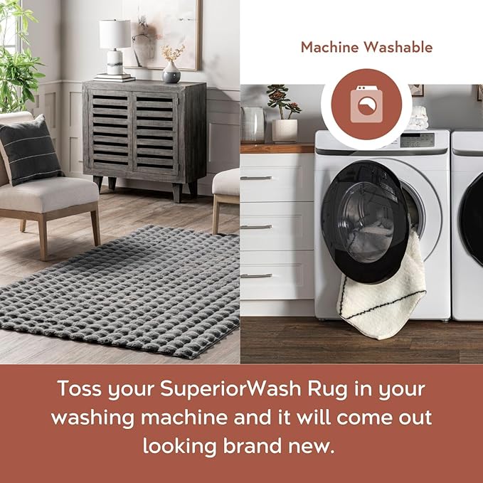 nuLOOM Jeni Checkered 6 Round Machine Washable Area Rug for Living Room Bedroom Dining Room Kitchen, Dark Grey