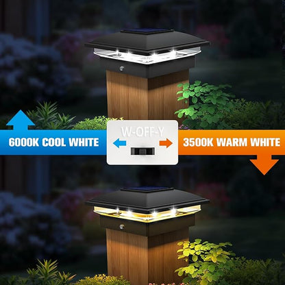 VOLISUN Solar Post Cap Light Outdoor Waterproof 12pack,Solar Fence - Post Lights for 4x4 5x5 6x6 Wooden/Vinyl Post,Black Deck Post Cap Light Solar Powered with Warm White for Garden/Patio/Porch