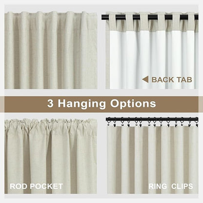 DANCURTON Earthy Extra Long 132 Inch Blackout Curtains for Summer Heat Canvas Drop Cloth Curtains Sound Proof Linen Drapes Privacy Room Divider High Ceiling Bedroom 2 Panels Burg 11 ft Length Beige