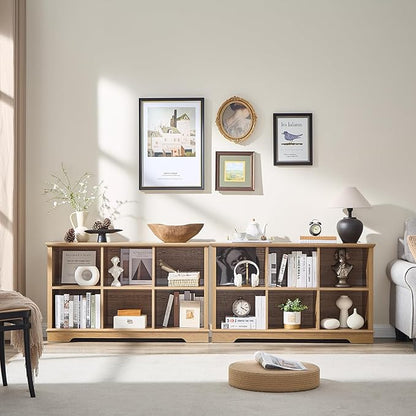 Farmhouse 6 Cube Bookshelf, Storage Organizer Bookcase, Kids Toy Storage Cabinet, Long Bookshelves Storage Organizer Shelf, Wood Display Cabinet Book Shelves for Bedroom,Living Room,Natural Oak