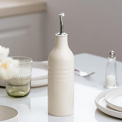 famiware Jupiter 16oz Ceramic Olive Oil Dispenser Bottle, Olive Oil and Vinegar Dispenser Bottle Set of 2 with Stainless Steel Pourers, Suitable for Storage Vinegar, Vanilla White & Light Pink