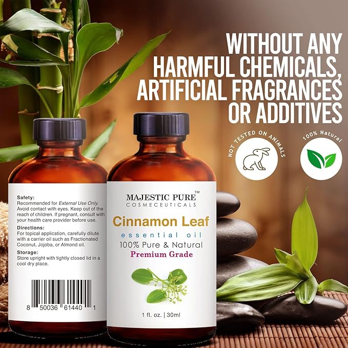 Majestic Pure Cinnamon Essential Oil with Glass Dropper - 1 Fl Oz - 100% Pure and Natural Cinnamon Oil - Premium Grade Essential Oils for Diffuser, Aromatherapy, Soap and Candle Making