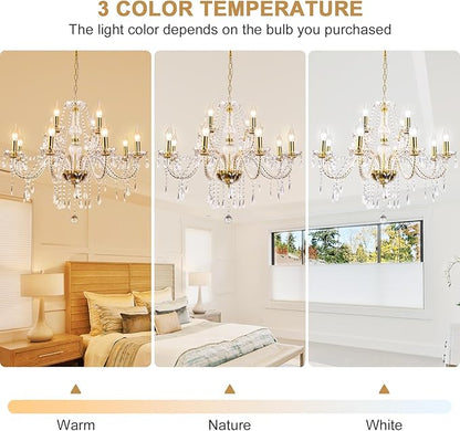 Modern Elegant 8 Lights K9 Crystal Glass Chandelier Golden Pendant Ceiling Lighting European Style for Dining Living Room Bedroom Transparent, 8 E12 Bulbs Required
