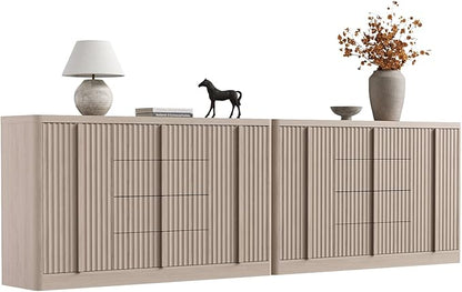Buffet Cabinet with Storage, 120"Fluted Coffee Bar with 8 Drawers & 4 Doors, Modern Sideboard Buffet with Solid Wood Handle, Credenza Storage Cabinet for Kitchen Living Dining Room, Natural Oak(2PCS)