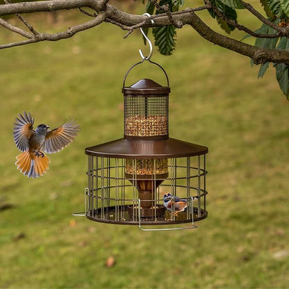 Upgraded Squirrel Proof Bird Feeders, 3Lbs Capacity Caged Bird Feeder, Innovative DIY Starling-Proof, Flexible Adjustment of Grille Size, Caged Seed Tube Feeders Outside Hanging(Copper)
