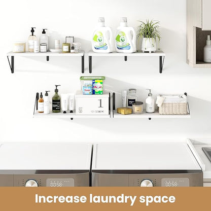 Heimlove 24 Inches White Floating Shelves,8 Inches Deep Wall Bookshelf Mounted Display&Storage Wood Wall Shelves for Kitchen Bathroom Laundry Living Room,Set of 3