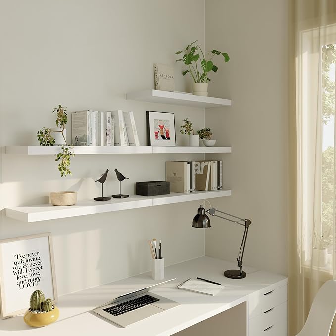 Large Floating Shelves for Wall Set of 1 Wooden Wall Shelves 30 in x 12.75 in x 2 in Room Decor Long Shelf with Invisible Wall Mount Bracket for Bedroom Kitchen Living Room White