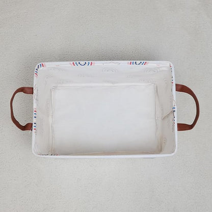 LANGYASHAN Rectangular Storage Bin Collapse Canvas Fabric Cartoon Storage Basket with Handles for Organizing Home Kitchen Boys and Girls Toys Office Closet Shelf Baskets(Rec Cloud Rainbow)