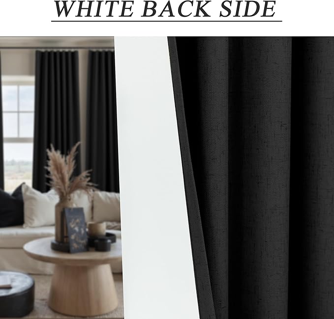 Black Out Curtains 108 Inches Long 2 Panel Burg for Bedroom Window Solid Modern Blackout Linen Drapes Back Tab Sun Heat Cold No Light Blocking Curtains for Winter Living Room Blinds Shades Elegantes