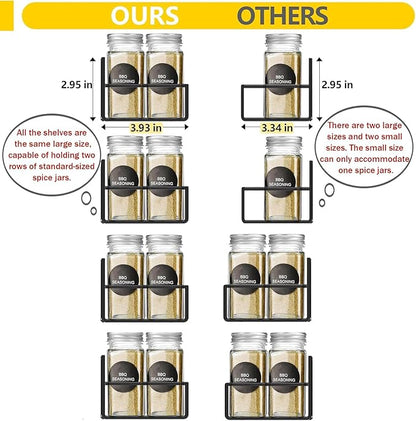 Magnetic Spice Rack Organizer for Fridge Seasoning Organizer for Kitchen storage with Screw or Adhesive Hanging,Magnetic Shelf with Hook for Refrigerator and Oven (Black, 5pack&12pcs)