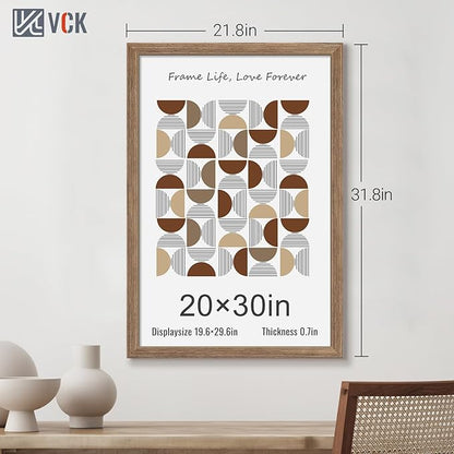VCK 20x30 Frame 3 Pack - Brown Walnut, Natural Textured Solid Wood Poster Picture Frame, Wall Mounting Hanging