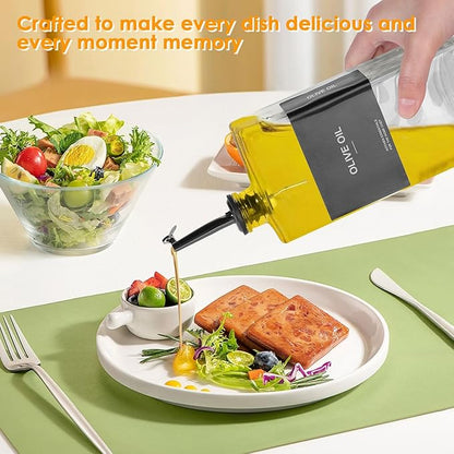 OKYUK Olive Oil Dispenser Bottle for Kitchen Cooking, 16.9oz/500ml Soy Sauce Coffee Syrup Oil and Vinegar Dispenser Set, with Silicone Funnel, Labels (3PCS, Black)