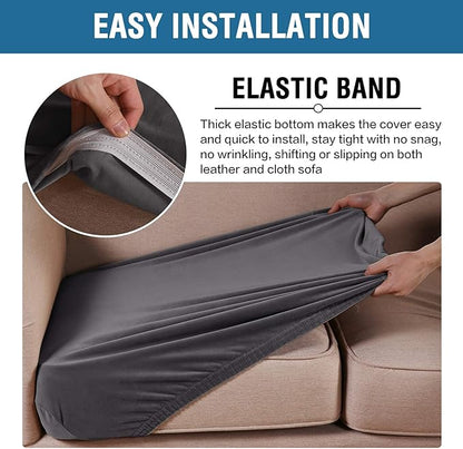 H.VERSAILTEX Velvet Stretch Couch Cushion Cover Plush Cushion Slipcover for Chair Loveseat Sofa Cushion Furniture Protector Seat Cushion Sofa Cover (3 Piece XL Sofa Cushion Covers, Grey)