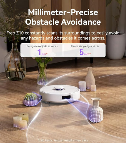 NARWAL Freo Z10 Robot Vacuum and Mop Combo, Tangle Free Robot Mop, 15,000Pa Suction, Adapts to Hard-to-Reach Areas, Self-Emptying, Mop Washing & Drying, Obstacle Avoidance, for Pet Hair & Hard Floor