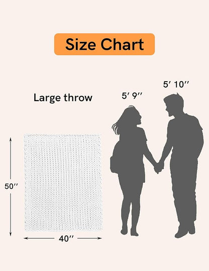 YnM Chunky Throw Blanket, Medium-Weight, Hand Knitted with Chenielle Yarn, Skin Friendly, Ventilated and Breathable, Machine Washable, Home Décor Piece for Couch, Sofa and Bed (White, 40x50 Inch)