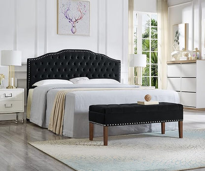 24KF Upholstered Button Tufted King Size Headboard with Nailhead Trim, Soft Velvet Fabric Headboard King/Cal King Size-Black