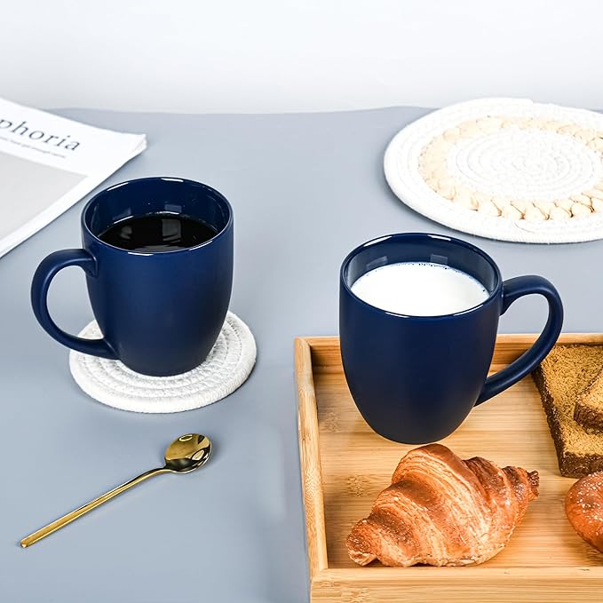16oz Coffee Mugs Set of 6, Large Ceramic Modern Coffee Mugs With Handle For Tea,Latte,Cappuccino,Cocoa. Dishwasher.Microwave Safe (Matte Blue)