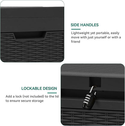 YITAHOME 60 Gallon Resin Deck Box, Weather Resistant Outdoor Rattan Storage Box, Lockable Indoor Outdoor Storage for Supplies and Essentials, Black