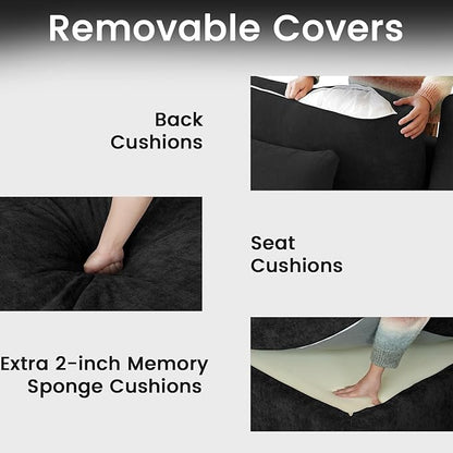 JACH U-Shaped Sectional Couches for Living Room, Cloud Sectional Couch with Deep Seat, 155.9" Modular Sofa with Chaise, Covers Removeable & Washable, Sofas Furniture for Living Room, Black