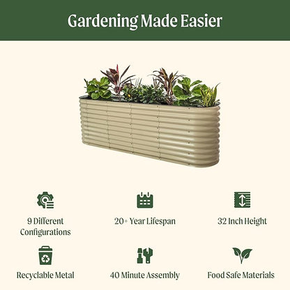 Vego Garden 32" Extra Tall Oval Metal Raised Garden Bed Kit - 9 in 1 Modular Planter Box for Vegetables, Flowers, Fruits - Pearl White