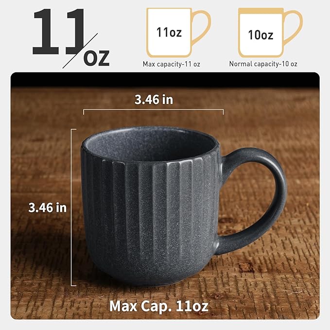 famiware Coffee Mugs Set of 6, Starlight 11 oz Mug Cup Set with Handle for Coffee, Tea, Cocoa, Milk - Ceramic Stoneware Mug Set, Matte Black Grey