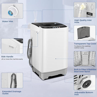 Nictemaw Portable Washing Machine 15.6Lbs Capacity Portable Washer with Drain Pump 2.1Cu.ft Full-Automatic Compact Washer with 10 Programs 8 Water Level for Home, Apartment, RV, Dorms