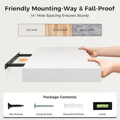 Fun Memories 12 Inch Floating Shelf, Rustic Wood Wall Shelves for Wall Decor & Storage, 12 x 12 Floating Shelf for Living Room, Bathroom, Bedroom, White, Set of 2