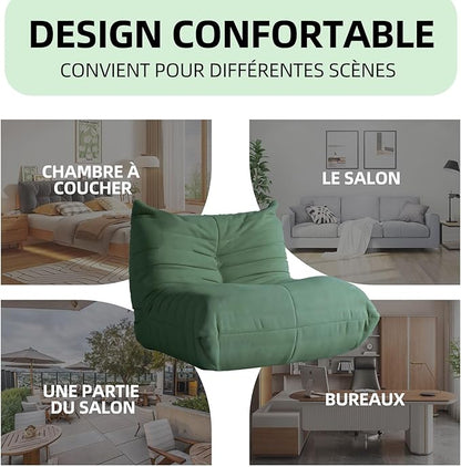 Modern Living Room Chair, Big Bean Bag Adult Floor Sofa, Togo Recliner Memory Foam Lazy Couch Suitable Balcony for Fireside Chair (Green)