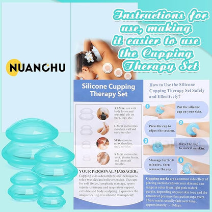 Nuanchu 8 Pcs 4 Sizes Cupping Therapy Set with Satin Bag Silicone Massage Cups Professional Cupping Therapy Vacuum Cup for Cellulite Joint Pain Muscle Pain(Clear Green)