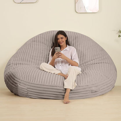 Memory Foam Bean Bag Chair, Bean Bag Bed with Fluffy Removable Cover, for Living Room Bedroom, 6FT Grey