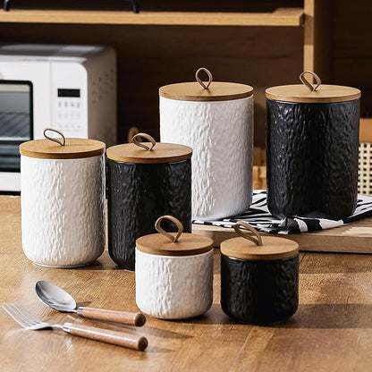 Kitchen Canisters for Countertop, Ceramic Coffee Canisters with Airtight Lids Food Storage Jars Sugar Container for Kitchen Counter Tea, Coffee Beans, Spice (#001Black-9oz/260ml)