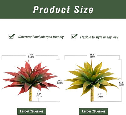 Artificial Agave Plants,Large UV Resistant Fake Agave Planters for Indoor and Outdoor Decorating Artificial Plants for Outdoors Fake Plants 2Pack, 28" Red