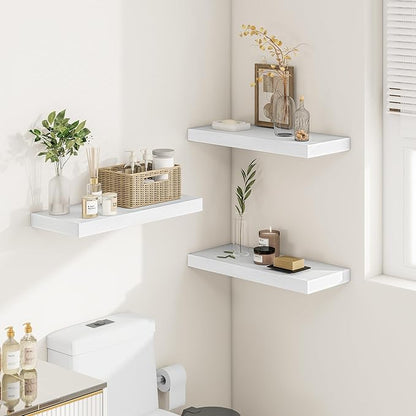 White Floating Shelves for Wall, 24 Inch X 12 Deep Shelves for Room Wall Mounted，2" Thick Heavy Duty Holds 55lbs Floating Shelf for Bedroom Bathroom Kitchen Laundry Room, Set of 2