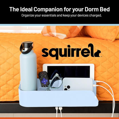 Squirrel-Bedside Perch, Floating Organizer with USB-C & A Charging Ports, Great Bedside Shelfie, Gift for teens and college freshman, for Gamers, Dorm room gifts. Assembly in 1 minute. Light Blue