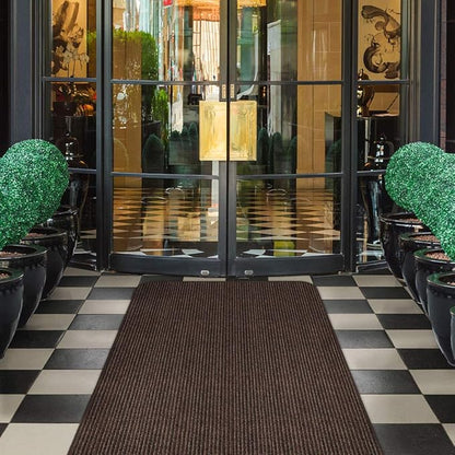 House, Home and More Indoor Outdoor Double-Ribbed Carpet Runner with Skid-Resistant Rubber Backing - Bittersweet Brown - 4 Feet x 30 Feet