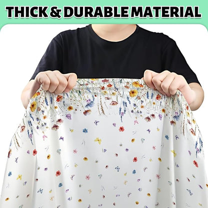 Floral Tablecloth 4 Packs 54x108 Inch - Butterfly Spring Wildflower Plastic Table Cover for Wedding Decorations Easter, Baby in Bloom Showers & Mother's Day Tea Parties Disposable Rectangle Tablecloth