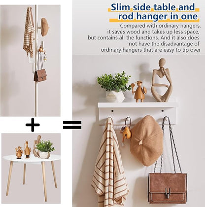 Wood Coat Hook with Wall-Mounted Shelf,15.75in Entryway Wall Hanging Shelf,for Bathroom, Kitchen,Coat Towel Key Organizer White YD-WS0240W