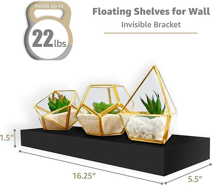 Sorbus Floating Shelves for Wall, Bathroom Shelves Wall Mounted for Kitchen, Bedroom, Living Room, Bathroom Storage, Over Toilet, Hanging Book Shelf for Wall Home Decor (Black, 4 Pack)