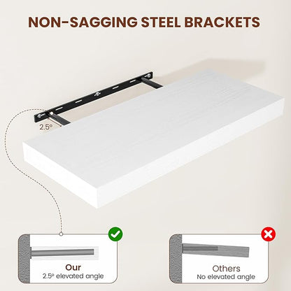 White Floating Shelves for Wall, 36 Inch X 12 Deep Shelves for Room Wall Mounted，2" Thick Heavy Duty Holds 65lbs Floating Shelf for Bedroom Bathroom Kitchen Laundry Room, Set of 2