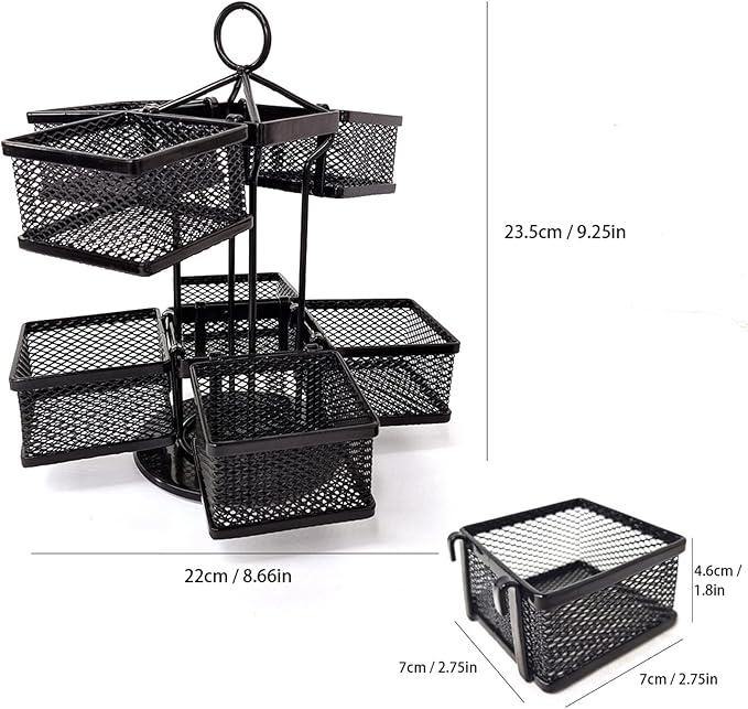 Tea Bag Organizer Coffee Holder Storage Spinning Carousel Basket Black Adjustable Tea Caddy For Kitchen Counter, Countertop, Cabinet
