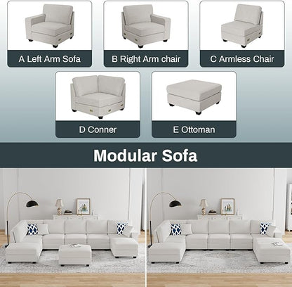 L Lengend Vansen Modular Sectional Sofa U Shaped Couch with Ottoman Modern Reversible Corner Sectional Couch for Living Room (Cream, U Shaped Sofa-4)